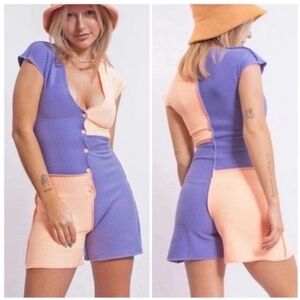 NWT Elsie & Fred Party In The Park Paneled Playsuit Purple Coral Color Block